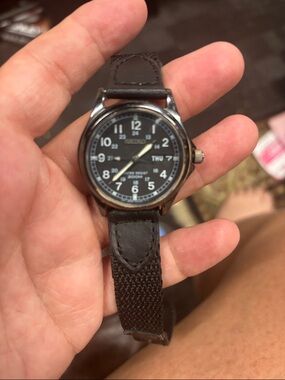 Black Men's Field Watch with Brown Strap